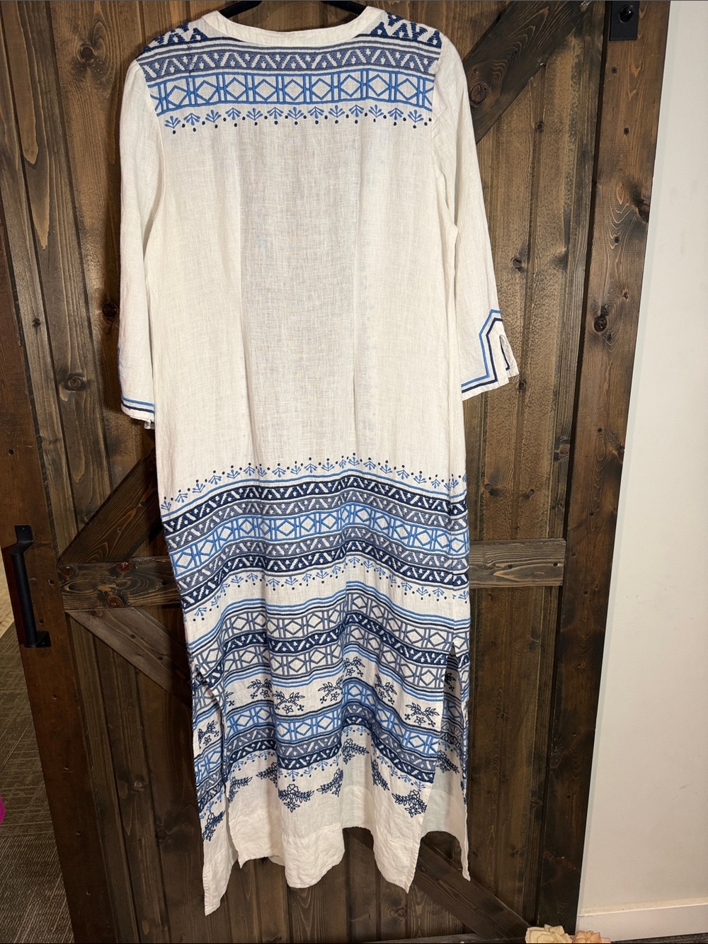 Tommy Bahama White and Blue Embroidered Maxi Duster 💯 Linen - Picture 8 of 8